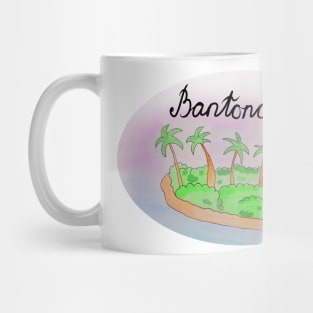 Bantoncillo watercolor Island travel, beach, sea and palm trees. Holidays and rest, summer and relaxation Mug